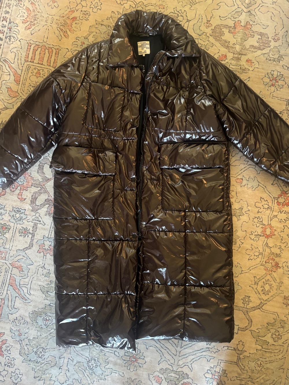 Baum Und Pferdgarten Long Shiny Quilted Puffer Coat in chocolate Brown